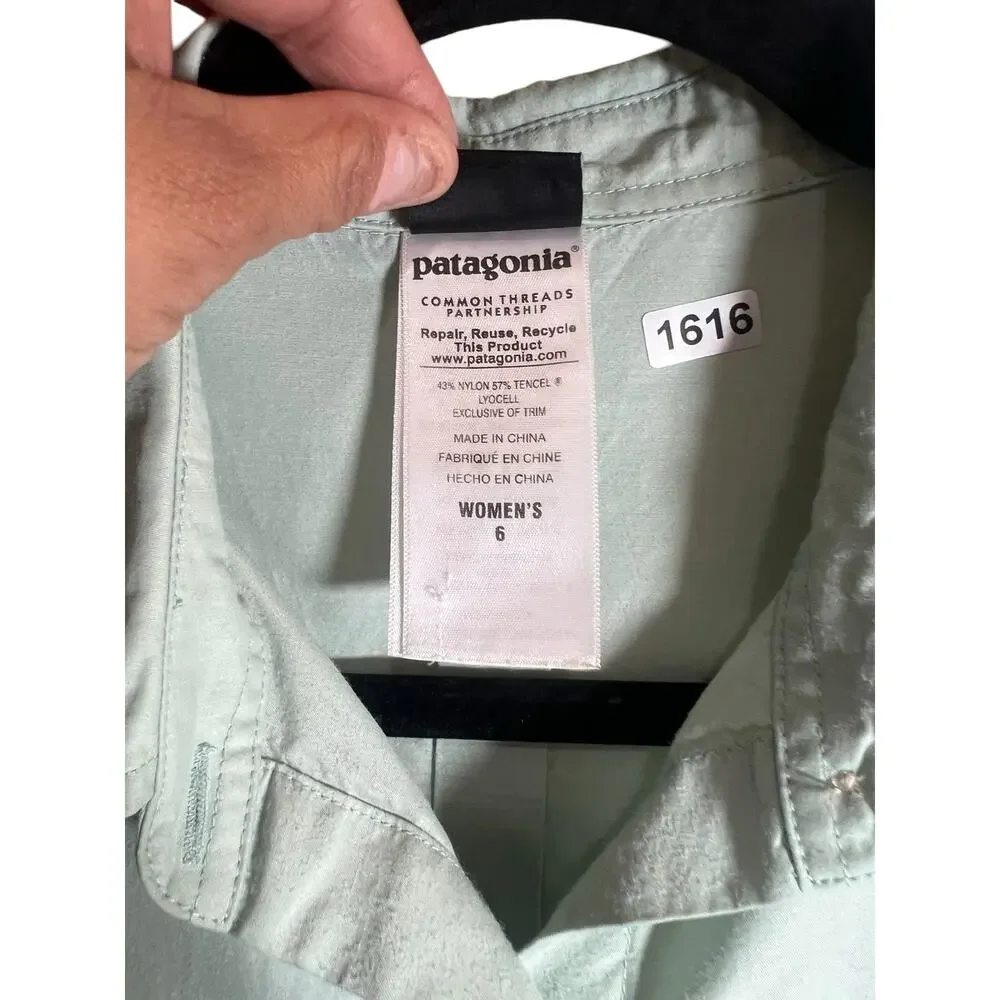 Patagonia Women's 6 Soft River Rock Green Long-Sleeve Self-Guided Sun Shirt